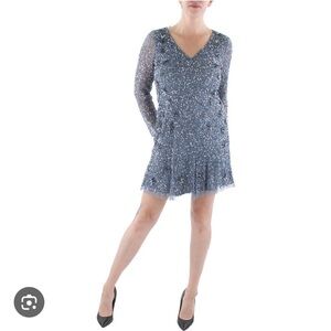 Nwt Adrianna Papell Women's V-Neck Mini Beaded Cocktail Party Dress i